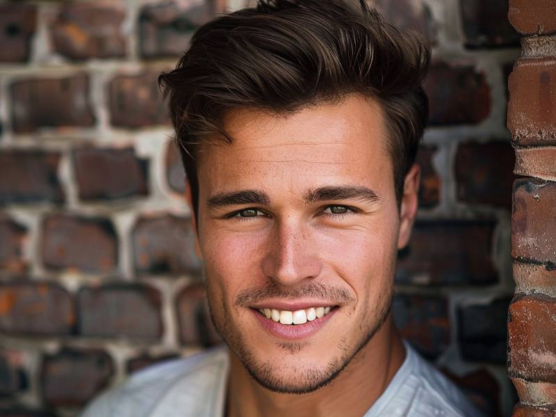 Man with dark hair and straight teeth